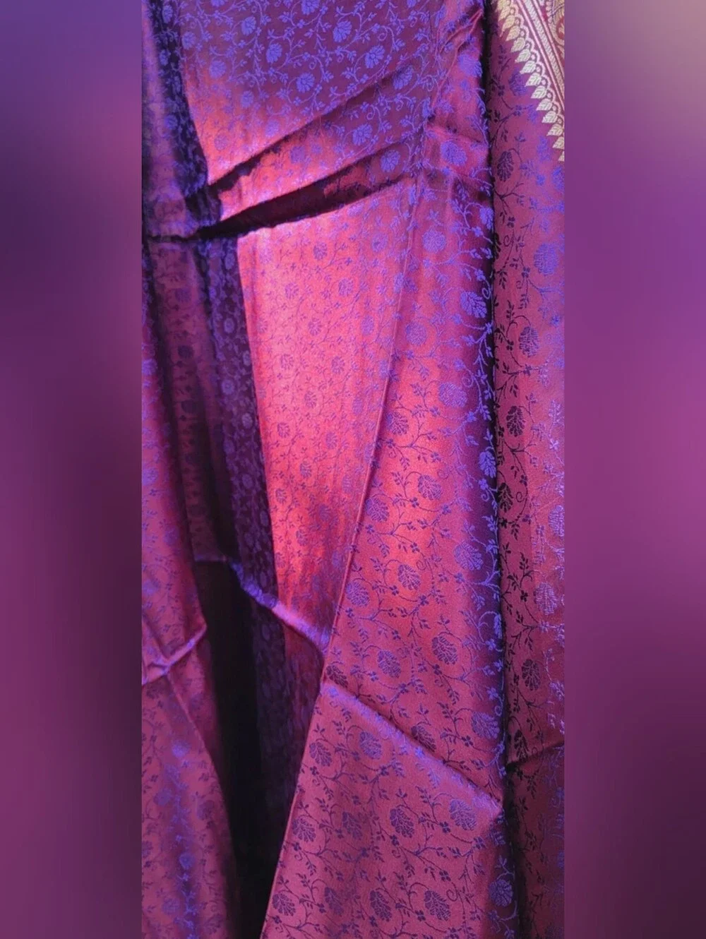 New J.Peterman shawl wrap purple mauve gold-tone shimmer rayon fringes $250